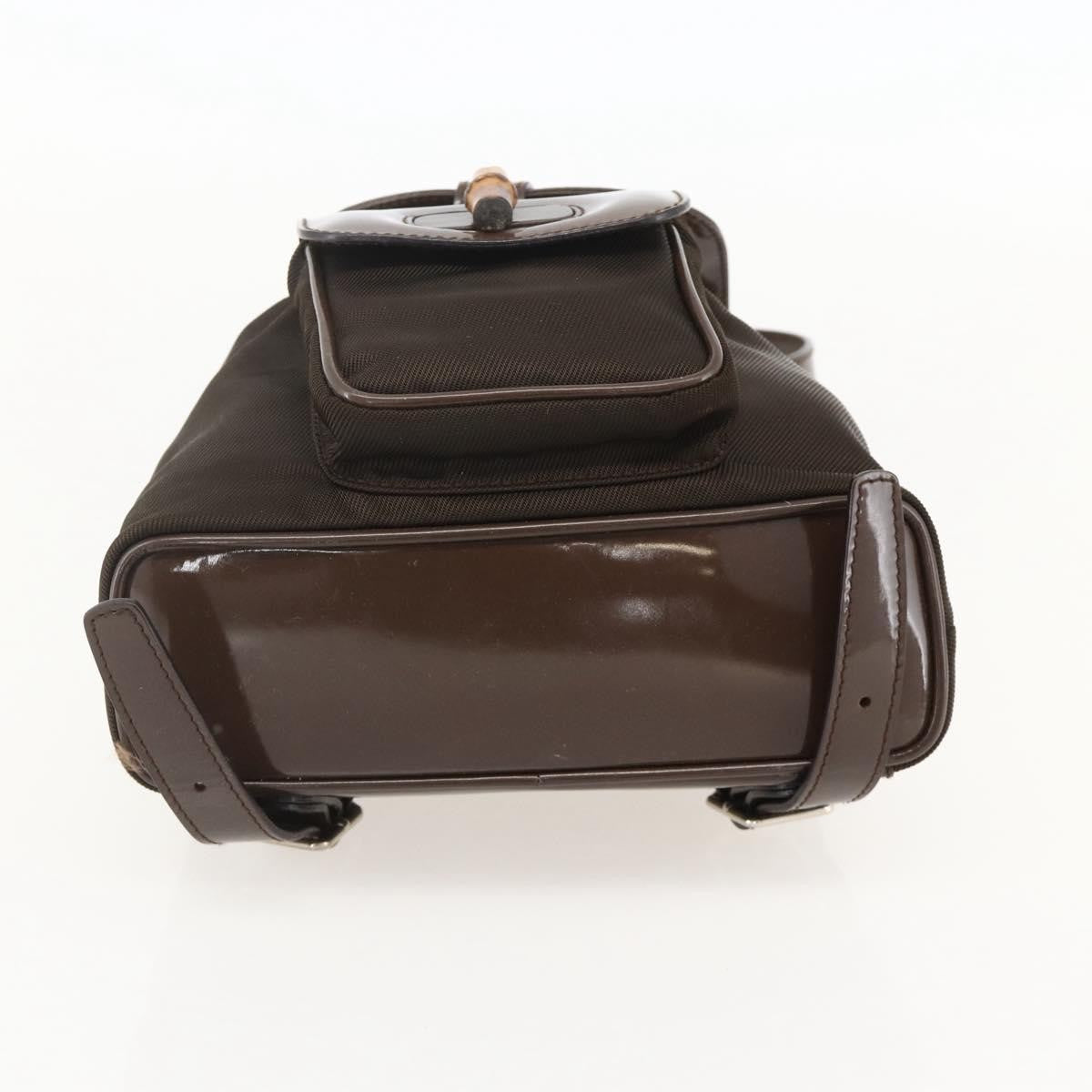 Gucci Vintage Bamboo Backpack Nylon And Patent Leather Brown Nylon Backpack Bag (Pre-Owned)