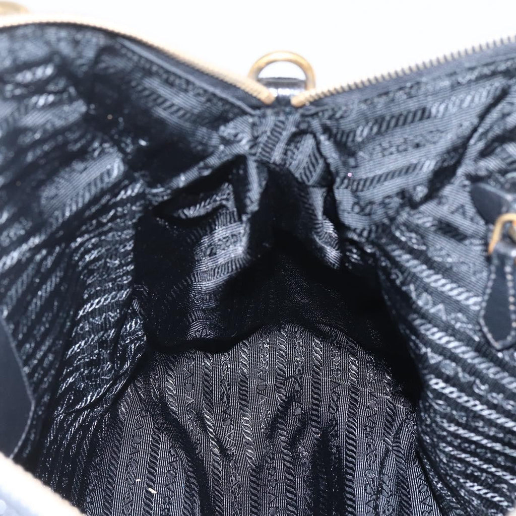 Prada Waves Hobo Leather And Tessuto Black Leather Handbag (Pre-Owned)
