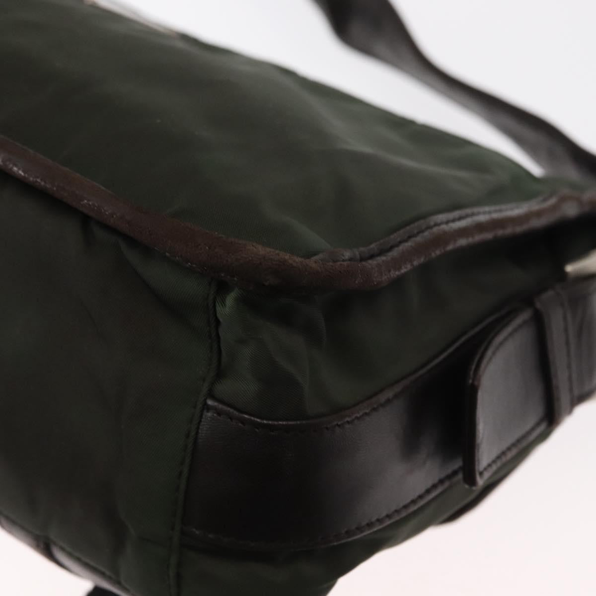 Prada Double Buckle Flap Messenger Bag Tessuto Khaki Nylon Shoulder Bag Bag (Pre-Owned)