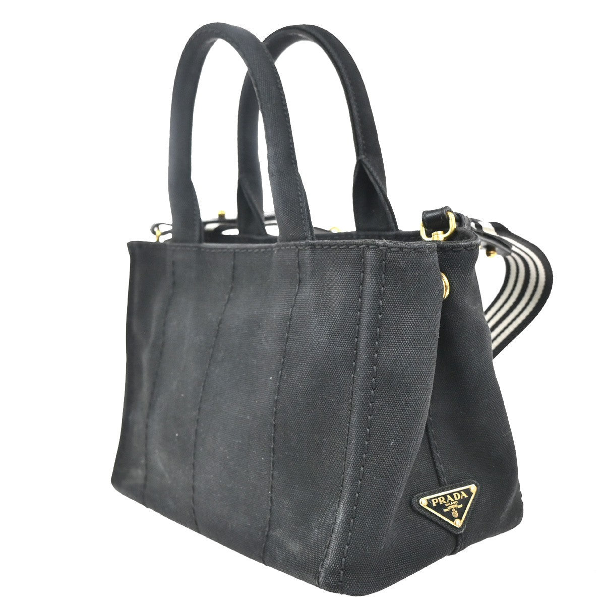 Prada Canapa Convertible Tote Canvas Black Canvas Tote Bag Bag (Pre-Owned)