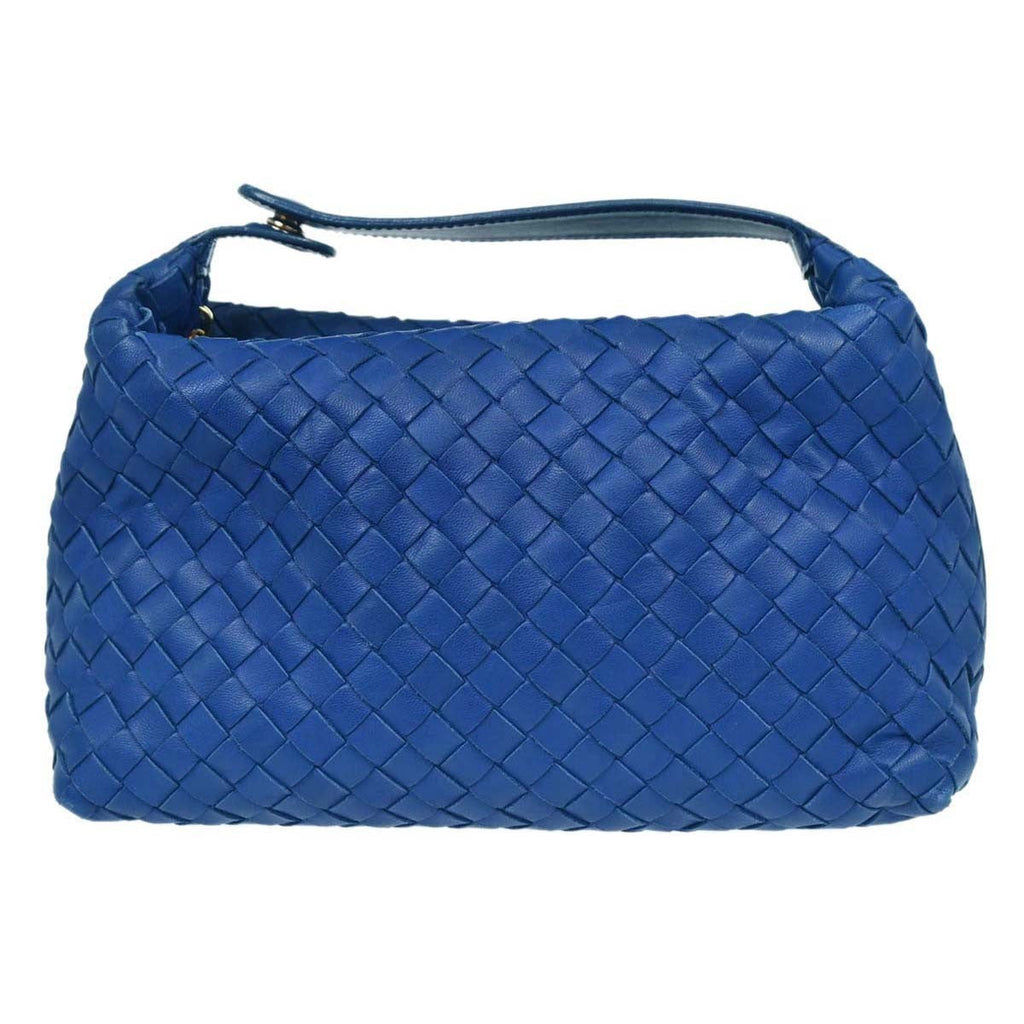 Bottega Veneta Intrecciato Handbag Leather Blue Leather Handbag (Pre-Owned)
