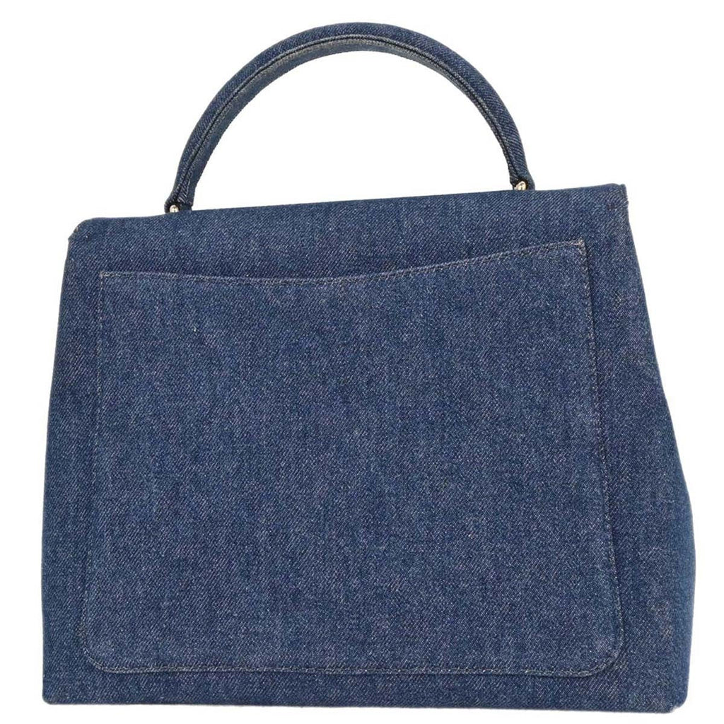 Chanel Vintage Classic Top Handle Flap Bag Denim Blue Denim_Jeans Handbag (Pre-Owned)