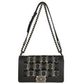Chanel Boy Flap Bag Tweed And Leather Black Leather Shoulder Bag Bag (Pre-Owned)