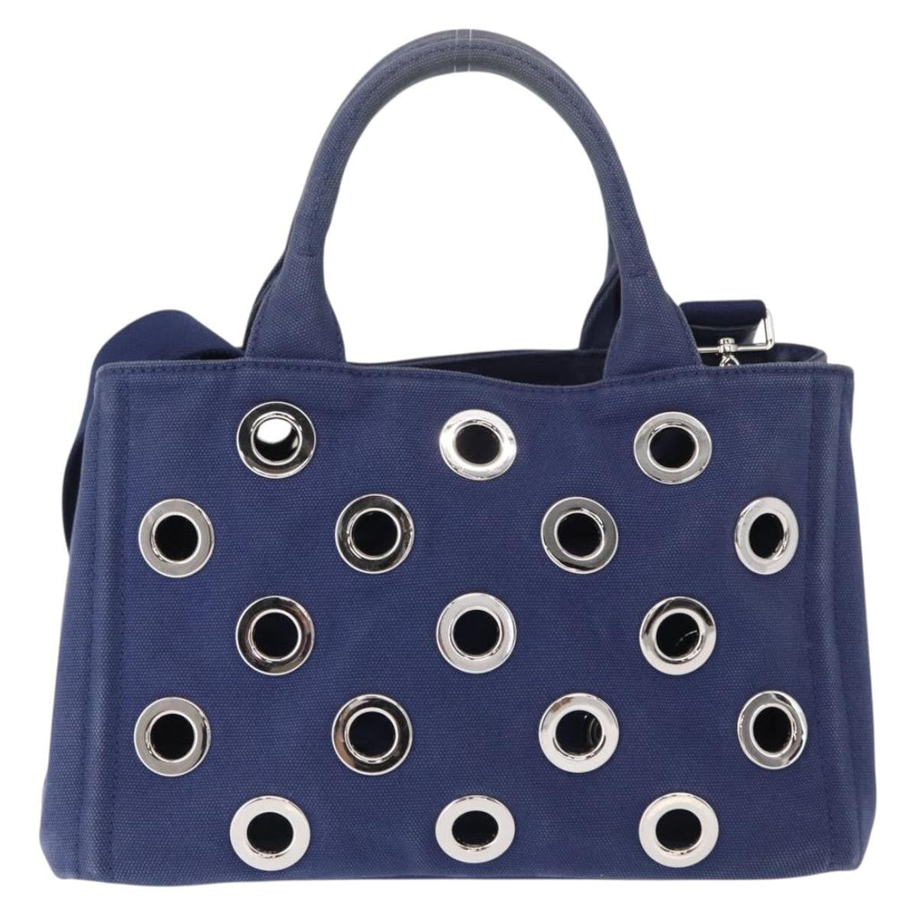 Prada Canapa Convertible Tote Grommet Embellished Canvas Blue Canvas Tote Bag Bag (Pre-Owned)