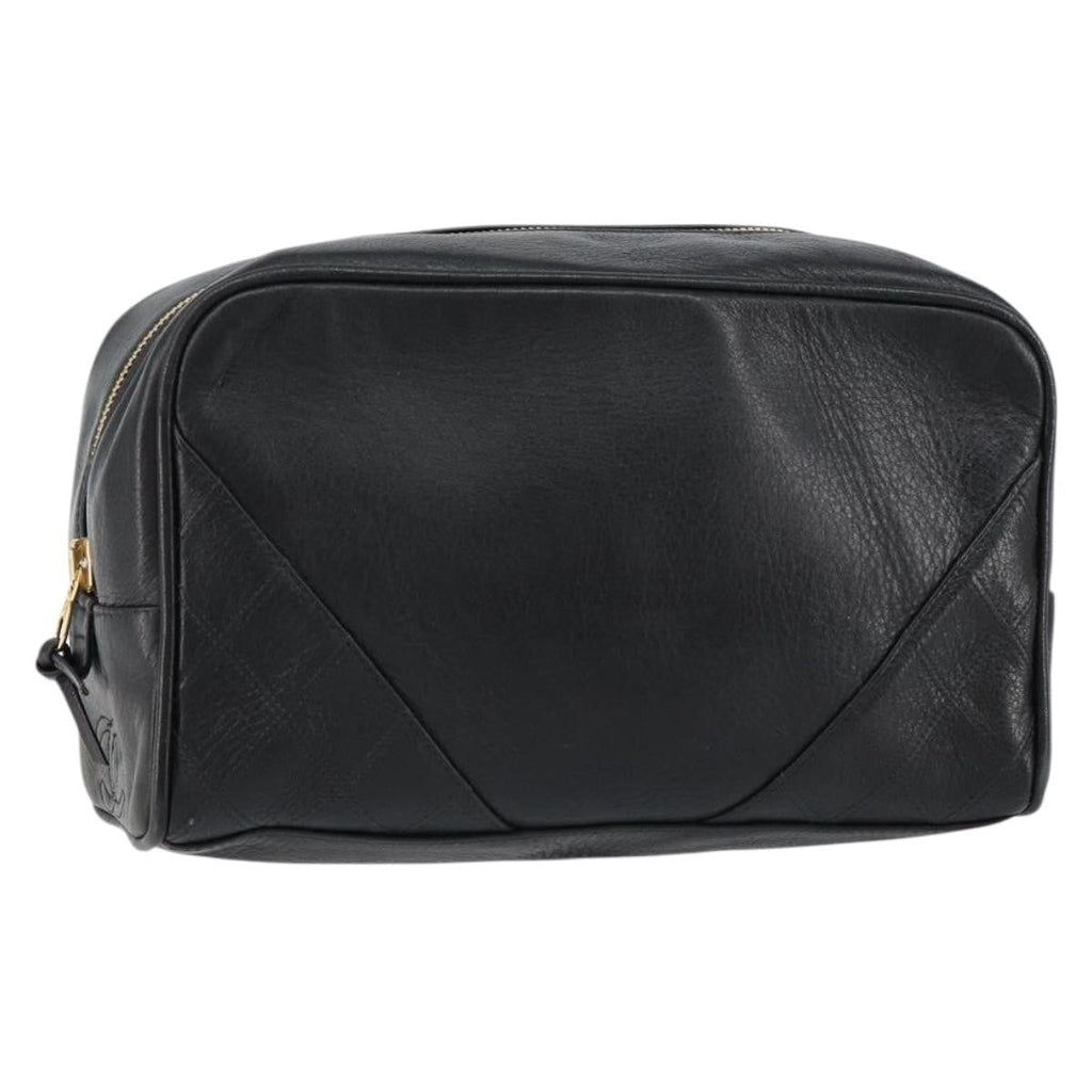 Chanel Vintage Toiletry Pouch Leather Black Leather Clutche & Pouche Bag (Pre-Owned)