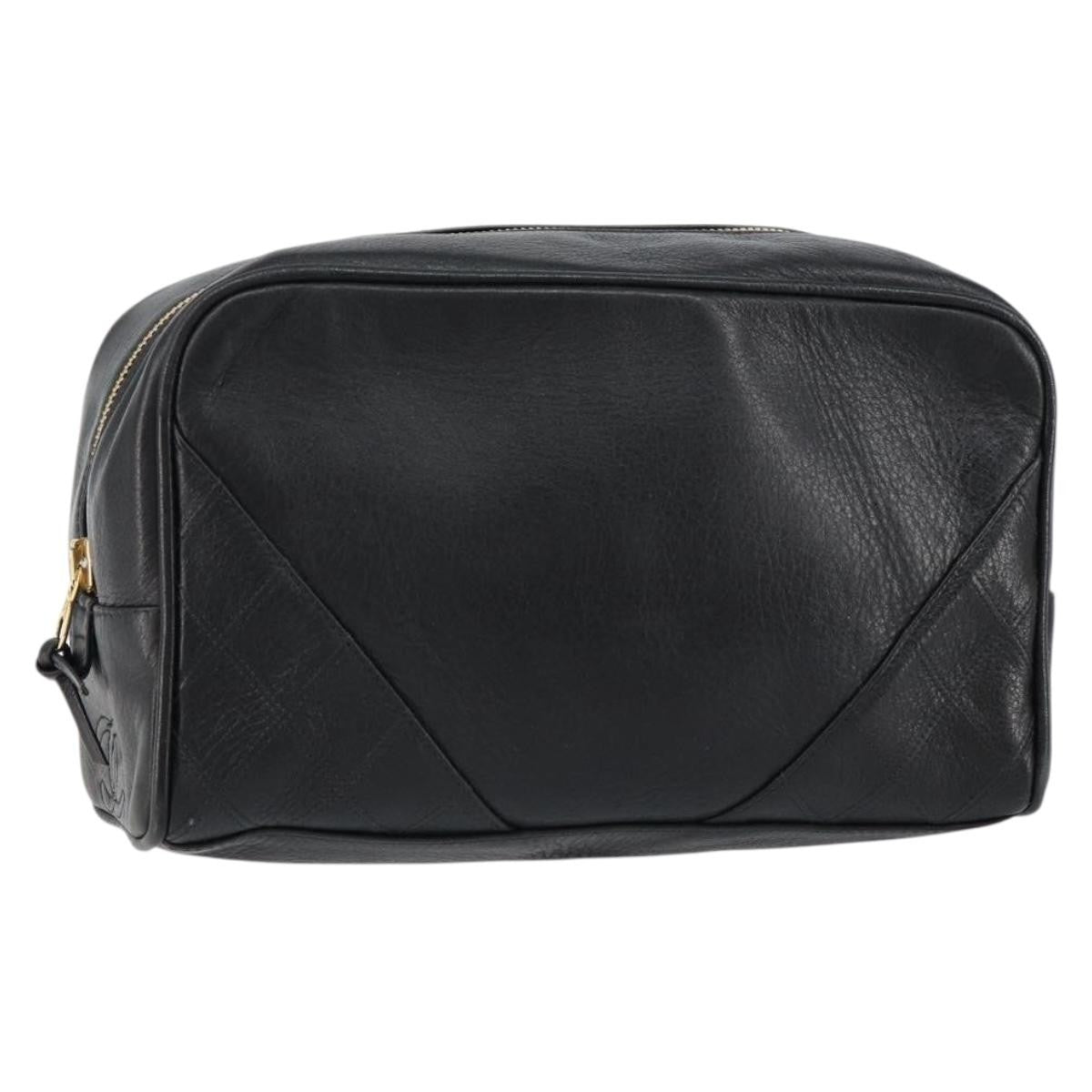 Chanel Vintage Toiletry Pouch Leather Black Leather Clutche & Pouche Bag (Pre-Owned)