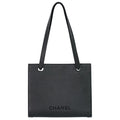 Chanel Vintage Logo Tote Leather Black Leather Tote Bag Bag (Pre-Owned)