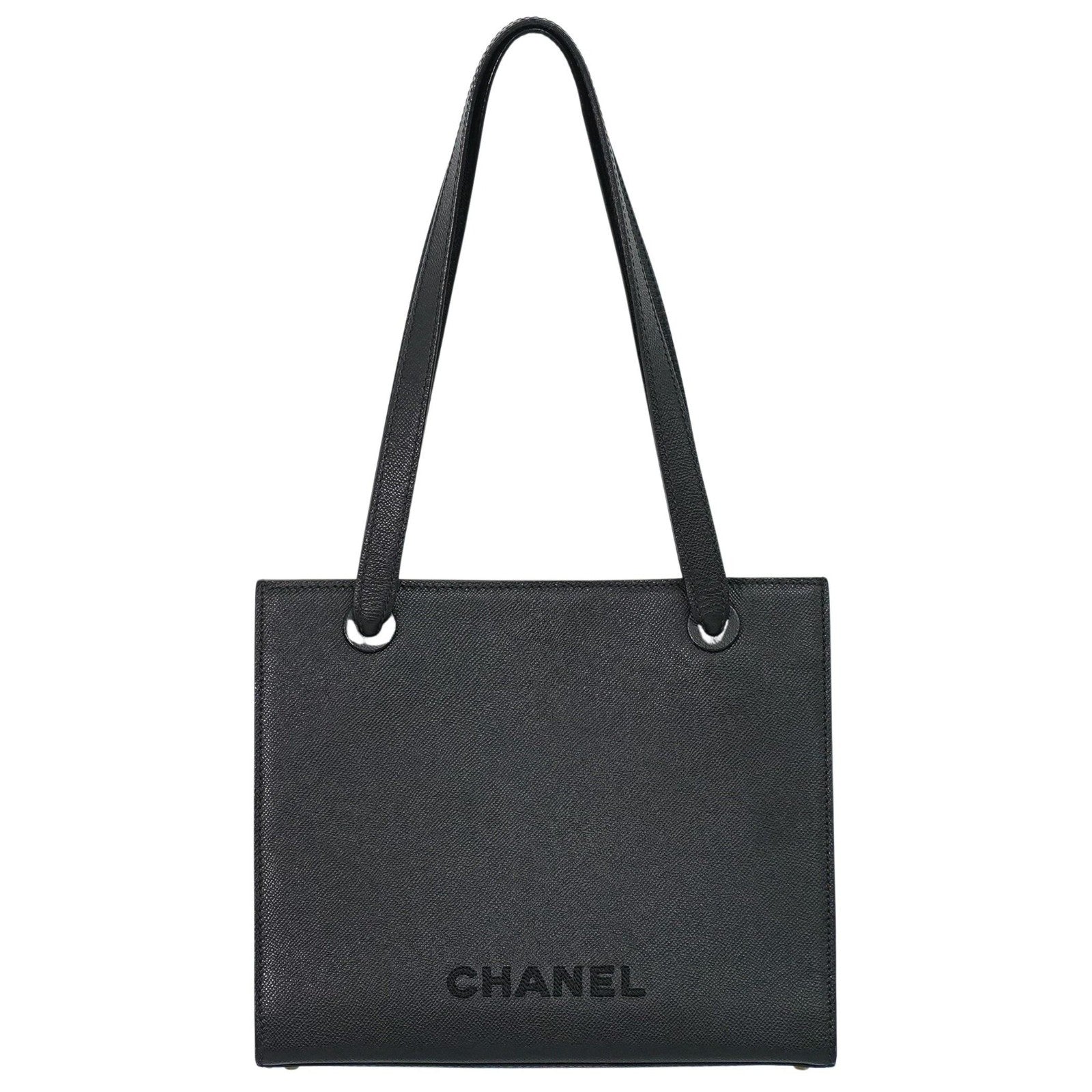 Chanel Vintage Logo Tote Leather Black Leather Tote Bag Bag (Pre-Owned)