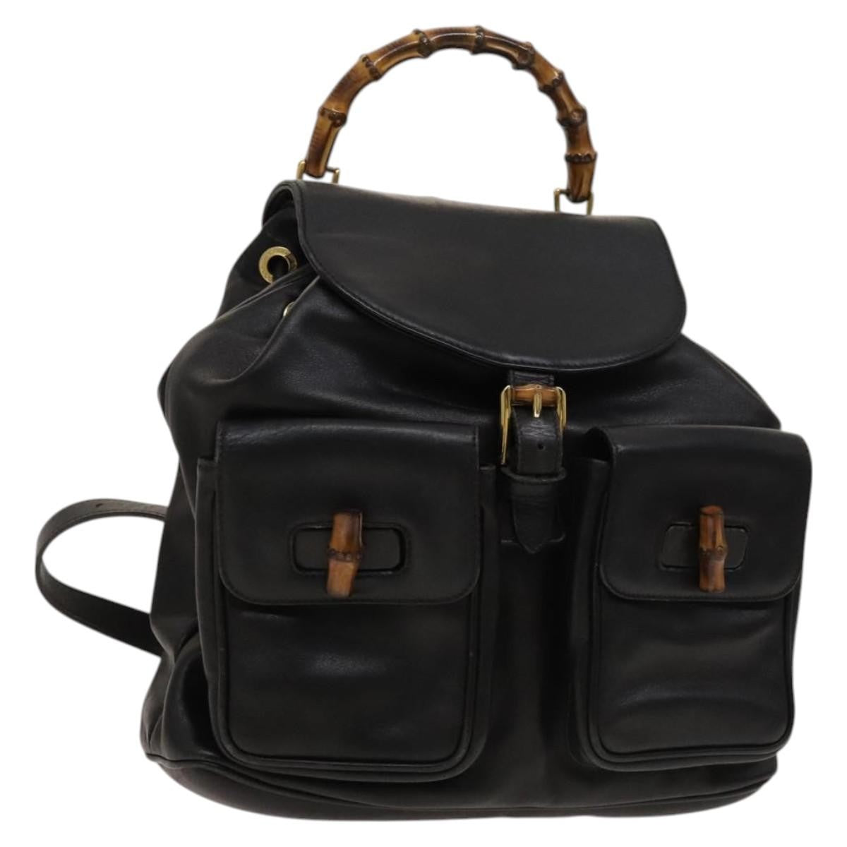 Gucci Vintage Bamboo Backpack Leather Black Leather Backpack Bag (Pre-Owned)