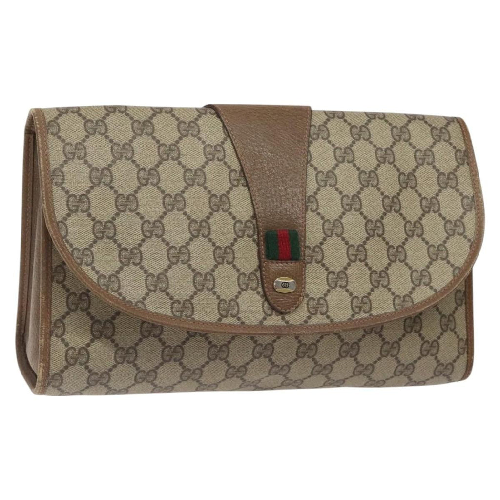 Gucci Sherry Line Pouch Canvas Beige Canvas Clutche & Pouche Bag (Pre-Owned)