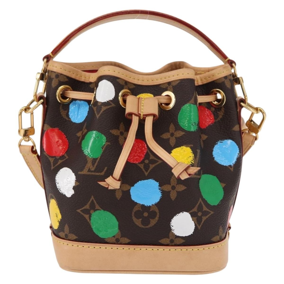 Louis Vuitton Noe Handbag Yayoi Kusama Painted Dots Monogram Canvas Brown Canvas Handbag (Pre-Owned)