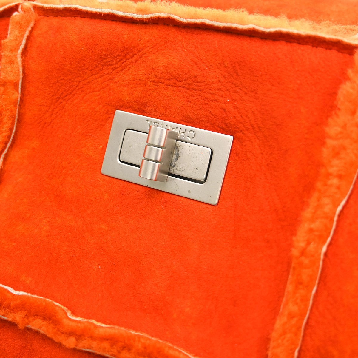 Chanel Flap Shoulder Bag Shearling And Suede Orange Fur Shoulder Bag Bag (Pre-Owned)