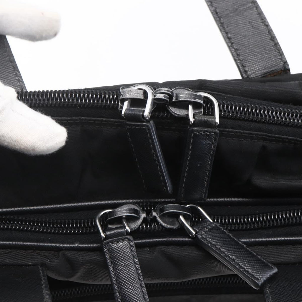Prada Convertible Front Zip Briefcase Tessuto With Saffiano Leather Black Nylon Briefcase Bag (Pre-Owned)