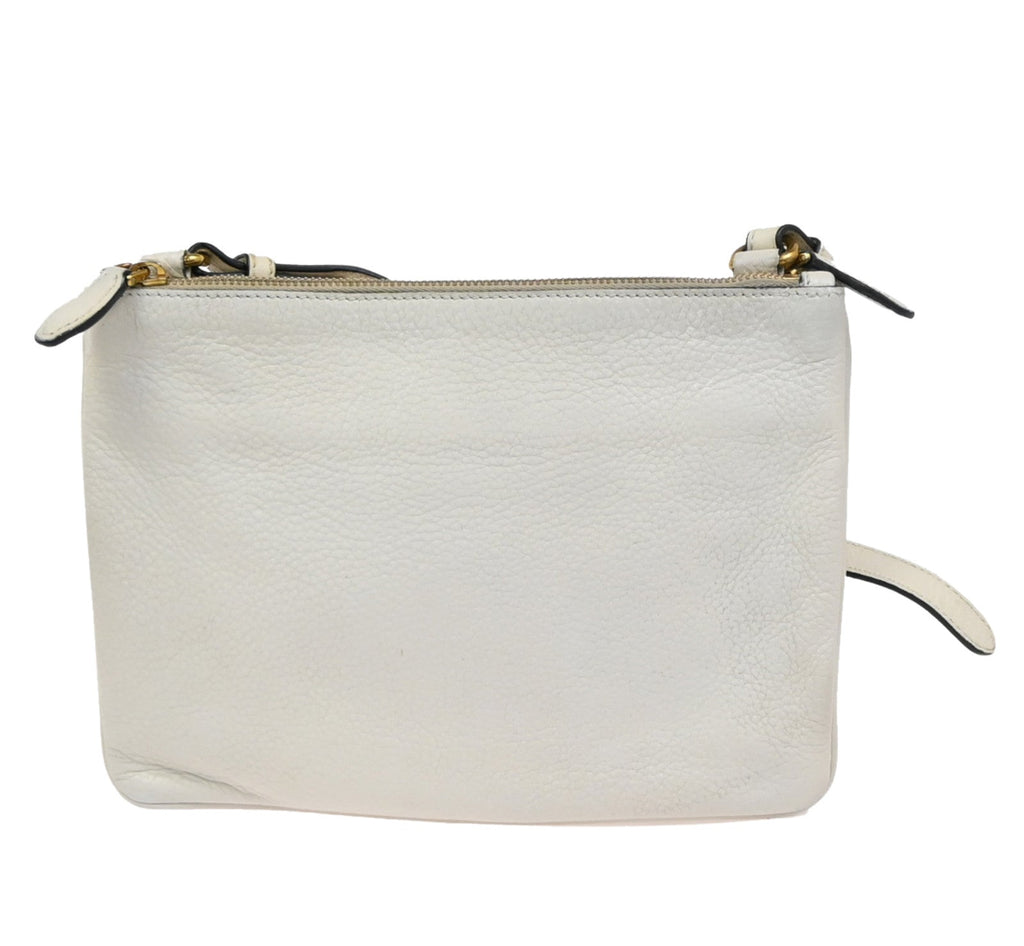 Prada Double Zip Crossbody Bag Vitello Daino White Leather Shoulder Bag Bag (Pre-Owned)