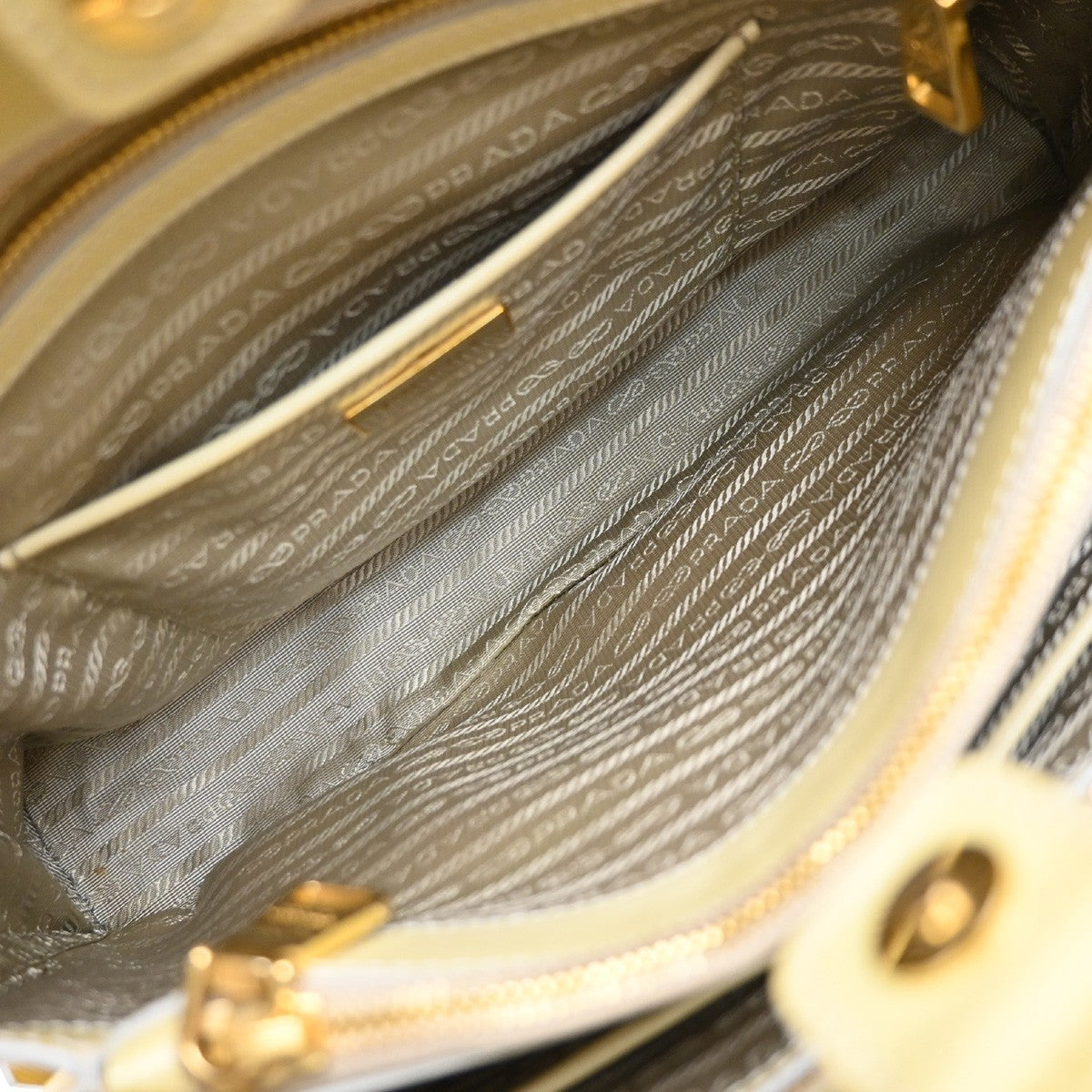Prada Open Promenade Bag Saffiano Leather Yellow Leather Handbag (Pre-Owned)