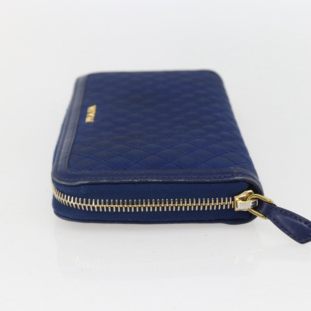 Prada Zip Around Organizer Wallet Saffiano Leather With Applique Blue Leather Wallets Accessory (Pre-Owned)