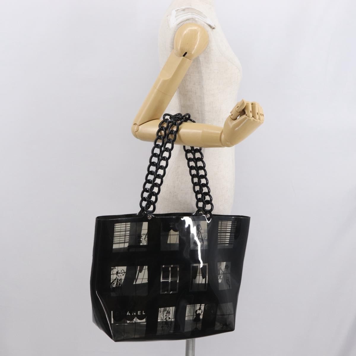 Chanel Coco Window Tote Printed Vinyl Black Plastic Tote Bag Bag (Pre-Owned)