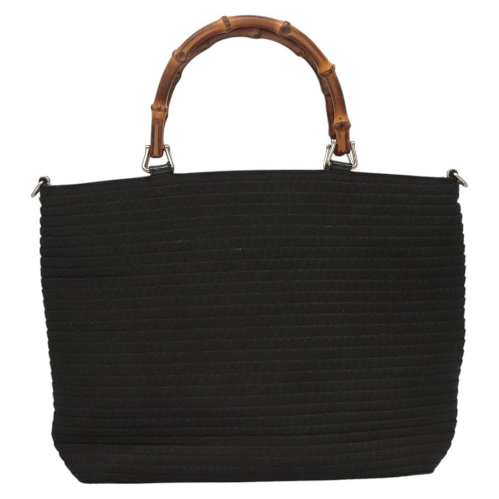 Gucci Bamboo Tote Bag Canvas Black Canvas Tote Bag Bag (Pre-Owned)