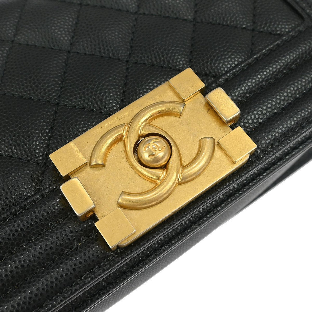 Chanel Boy Flap Bag Quilted Caviar Black Leather Shoulder Bag Bag (Pre-Owned)