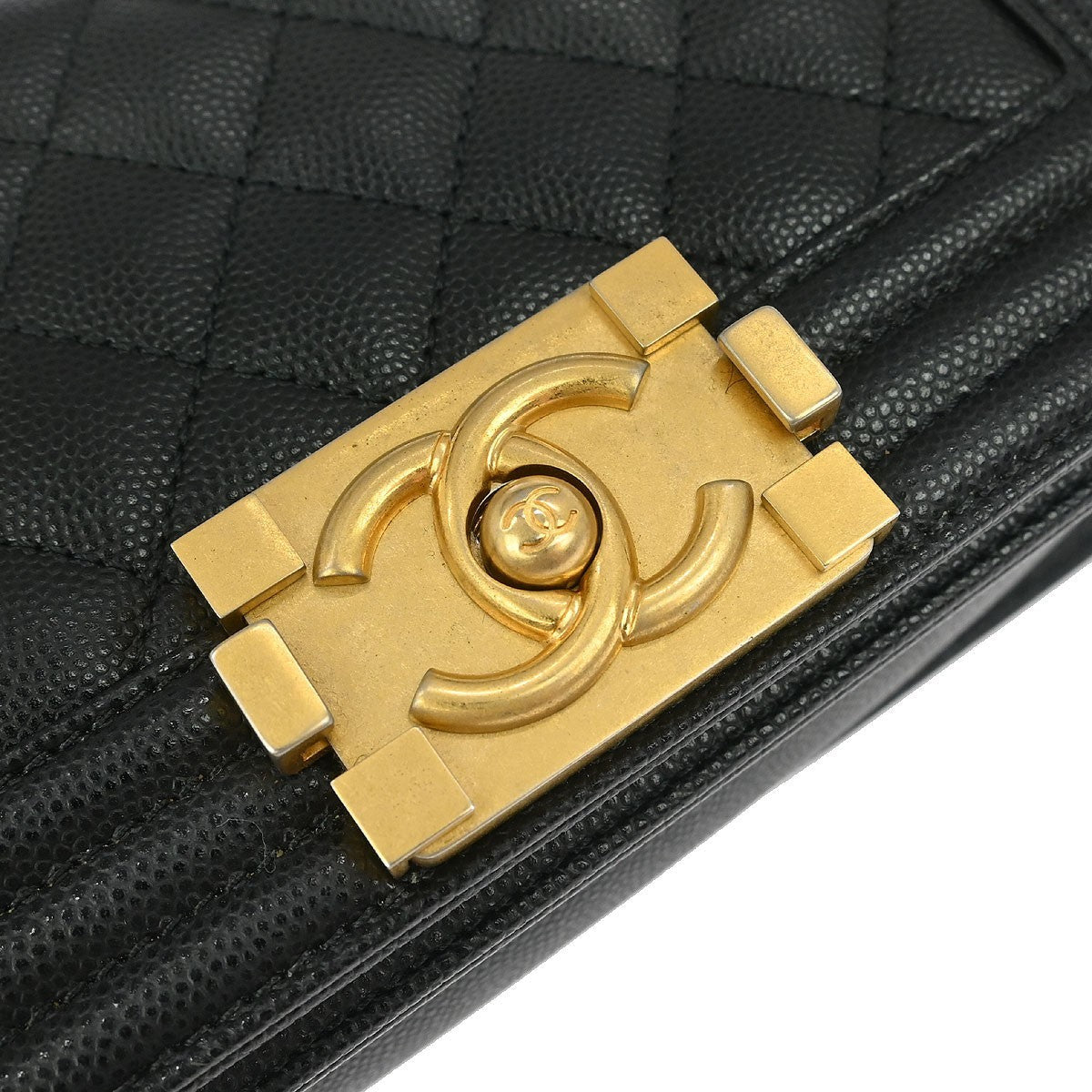 Chanel Boy Flap Bag Quilted Caviar Black Leather Shoulder Bag Bag (Pre-Owned)