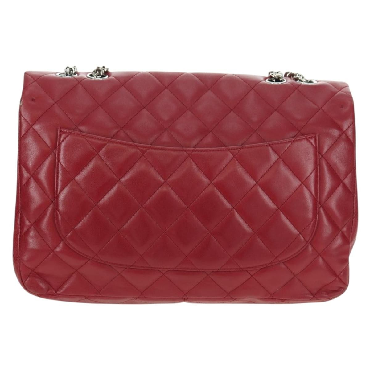 Chanel Classic Single Flap Bag Quilted Lambskin Red Leather Shoulder Bag Bag (Pre-Owned)