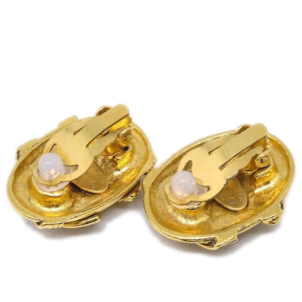 Chanel Vintage Cc Button Ovales Clip-On Earrings Gold-Plated Gold Gold_Plated Earrings Jewelry (Pre-Owned)