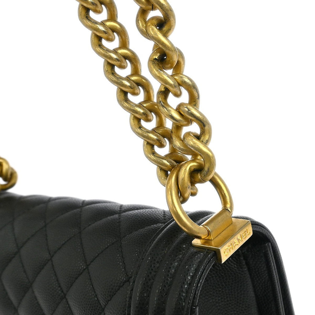 Chanel Boy Flap Bag Quilted Caviar Black Leather Shoulder Bag Bag (Pre-Owned)