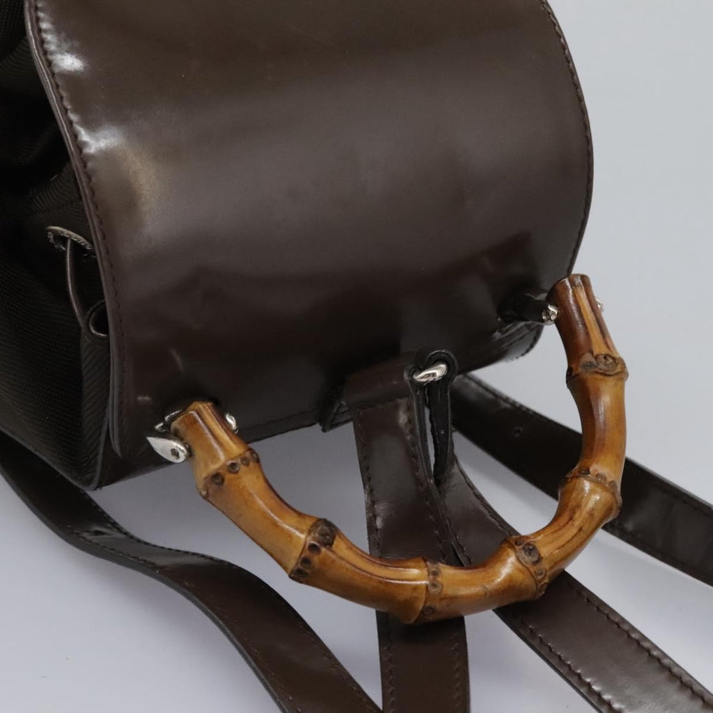 Gucci Vintage Bamboo Backpack Nylon And Patent Leather Brown Nylon Backpack Bag (Pre-Owned)