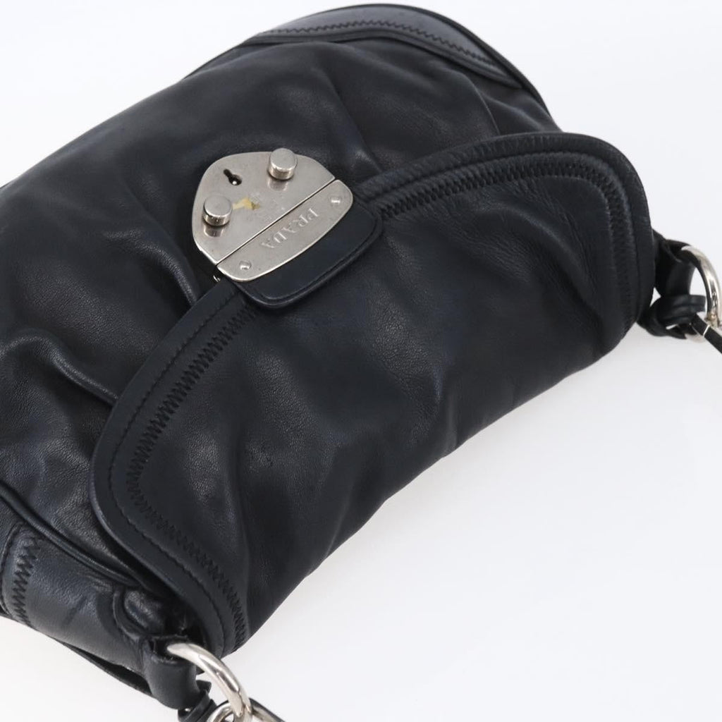 Prada Pushlock Shoulder Bag Leather Black Leather Shoulder Bag Bag (Pre-Owned)