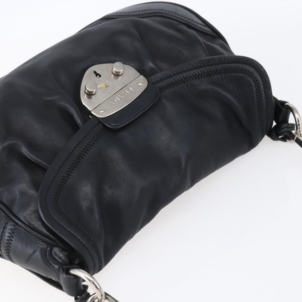 Prada Pushlock Shoulder Bag Leather Black Leather Shoulder Bag Bag (Pre-Owned)