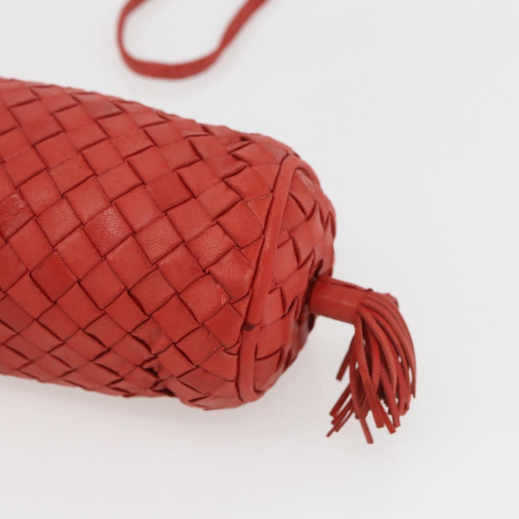 Bottega Veneta Intrecciato Clutch Bag Leather Red Leather Clutche & Pouche Bag (Pre-Owned)