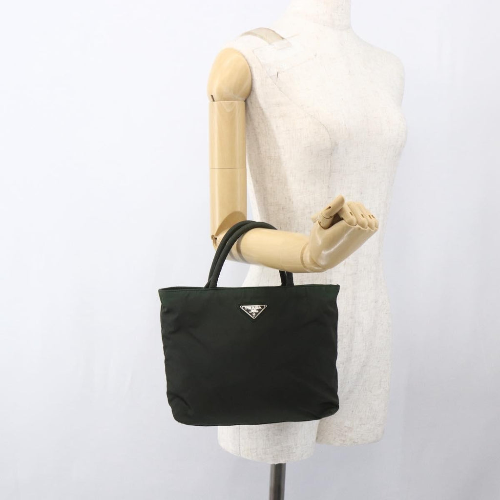 Prada Vintage Zip Handbag Tessuto Khaki Nylon Handbag (Pre-Owned)