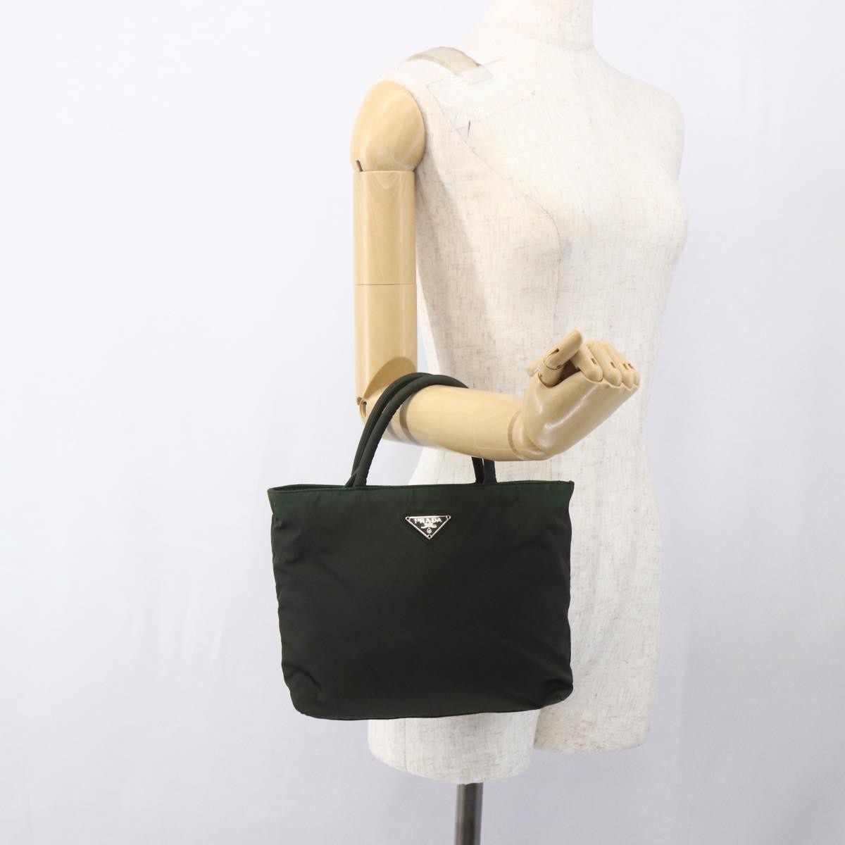 Prada Vintage Zip Handbag Tessuto Khaki Nylon Handbag (Pre-Owned)