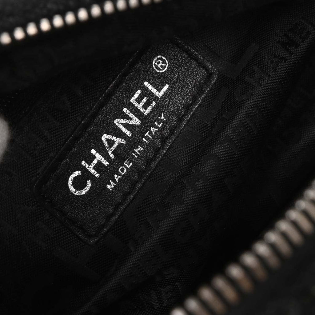 Chanel Vintage Zip Bowler Bag Printed Jacquard Black Cotton Shoulder Bag Bag (Pre-Owned)
