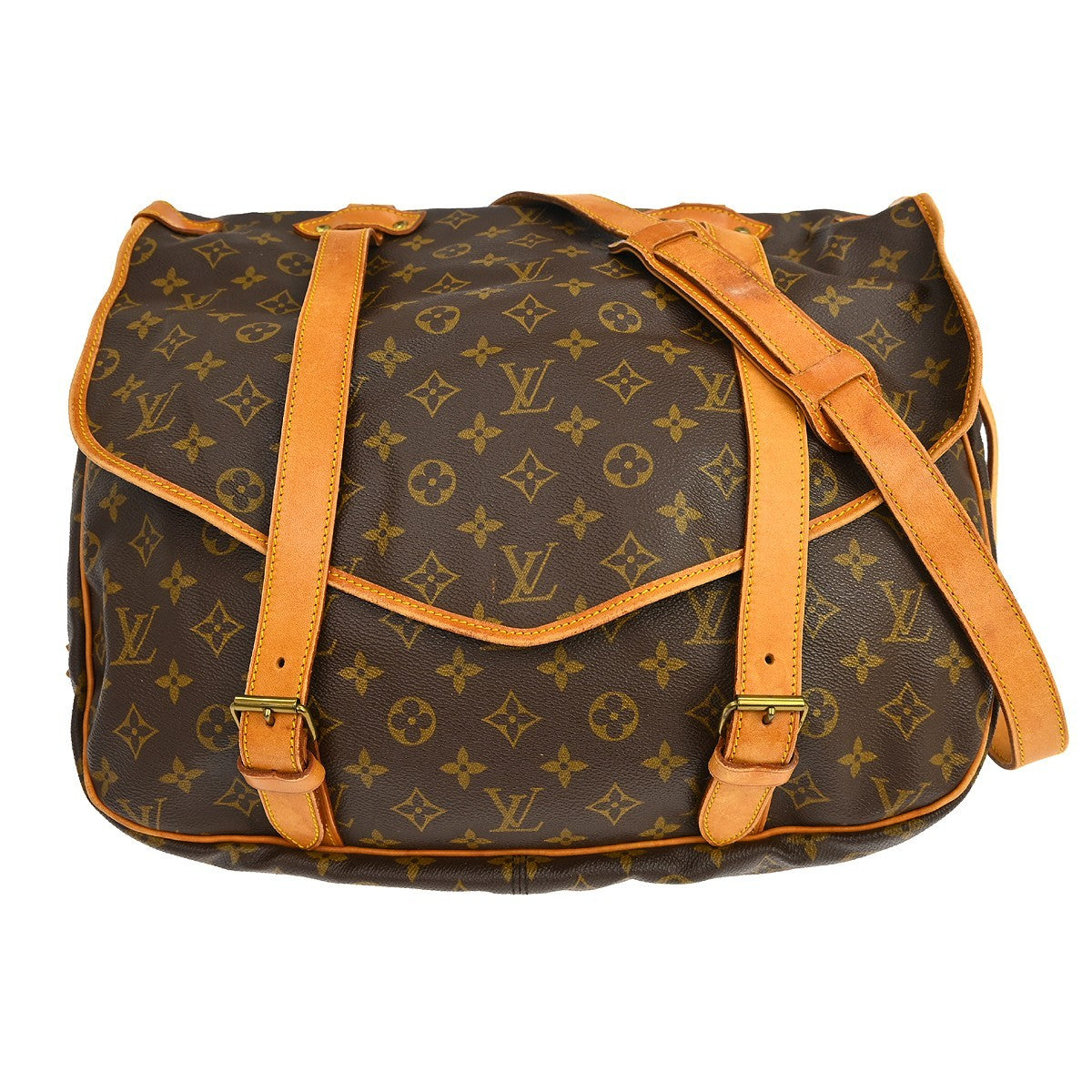 Louis Vuitton Saumur Handbag Monogram Canvas Brown Canvas Shoulder Bag Bag (Pre-Owned)