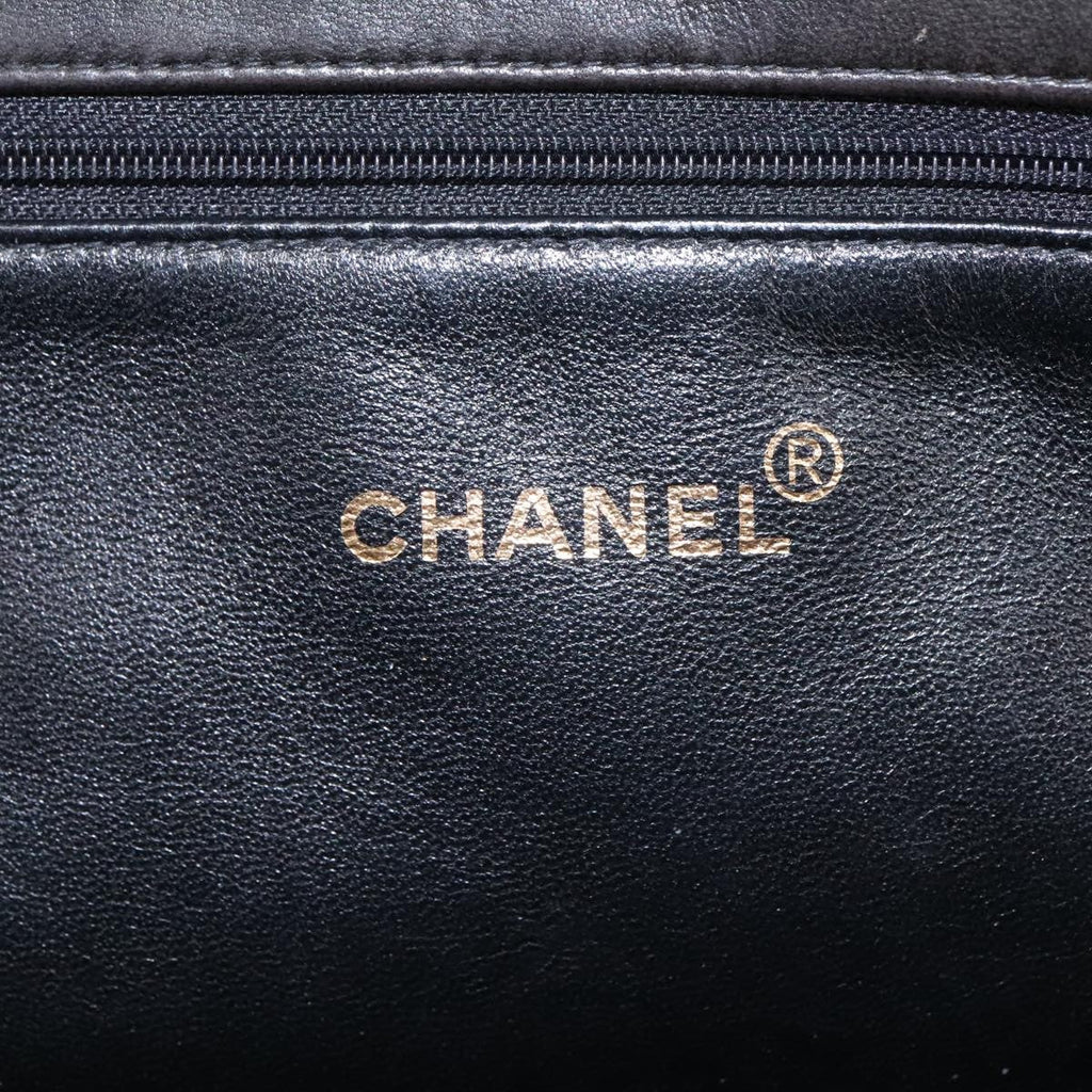 Chanel Vintage Grand Shopping Tote Quilted Lambskin Black Leather Tote Bag Bag (Pre-Owned)