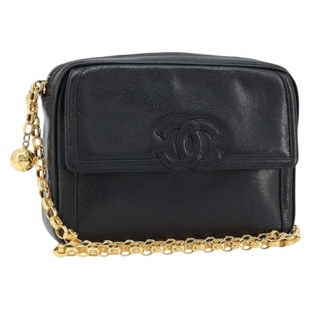 Chanel Vintage Front Pocket Cc Camera Bag Caviar Black Leather Shoulder Bag Bag (Pre-Owned)