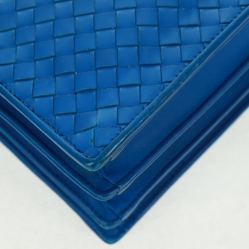 Bottega Veneta Top Zip Briefcase Intrecciato Nappa Blue Leather Briefcase Bag (Pre-Owned)