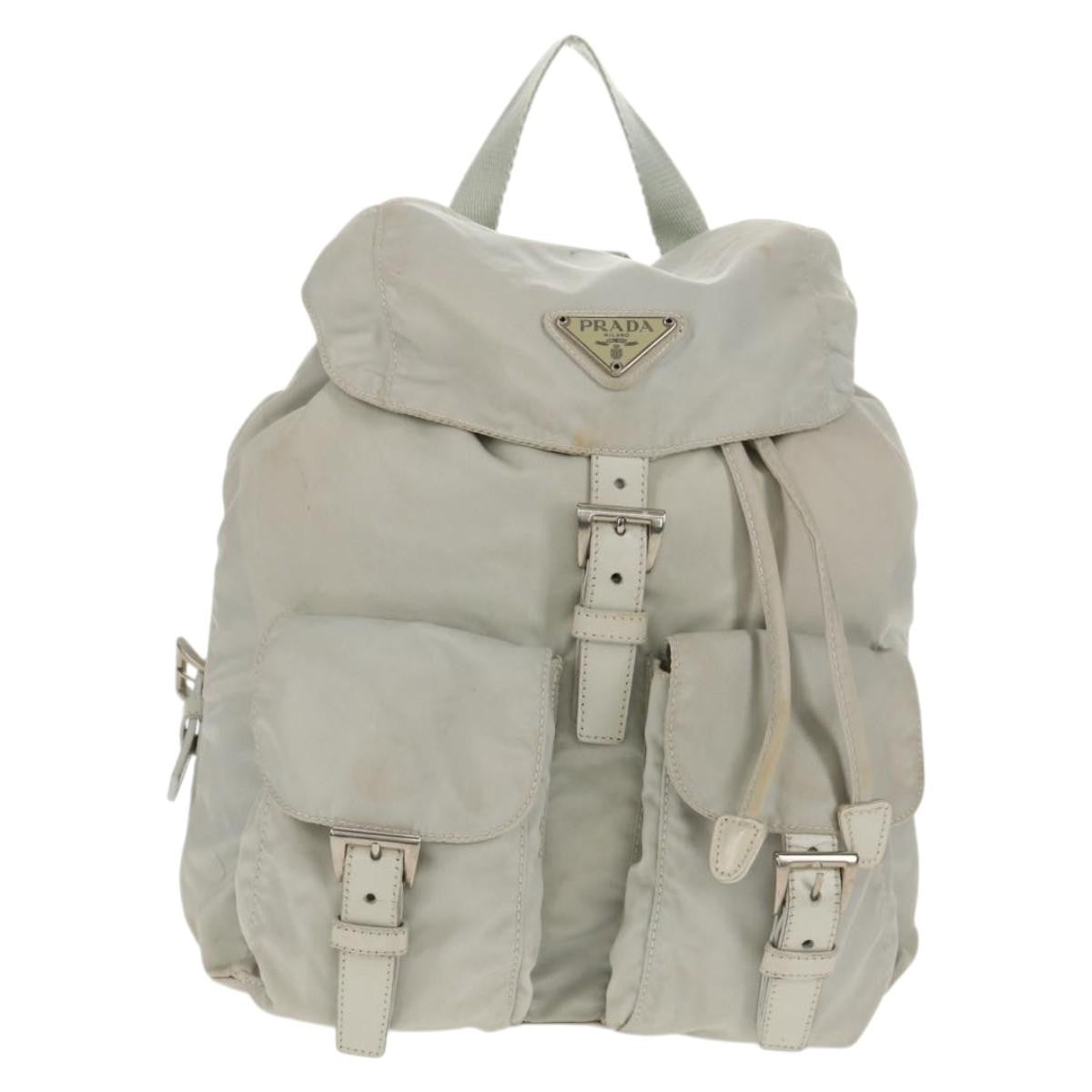 Prada Double Pocket Backpack Chain Shoulder Bag Re-Nylon Gray Nylon Backpack Bag (Pre-Owned)