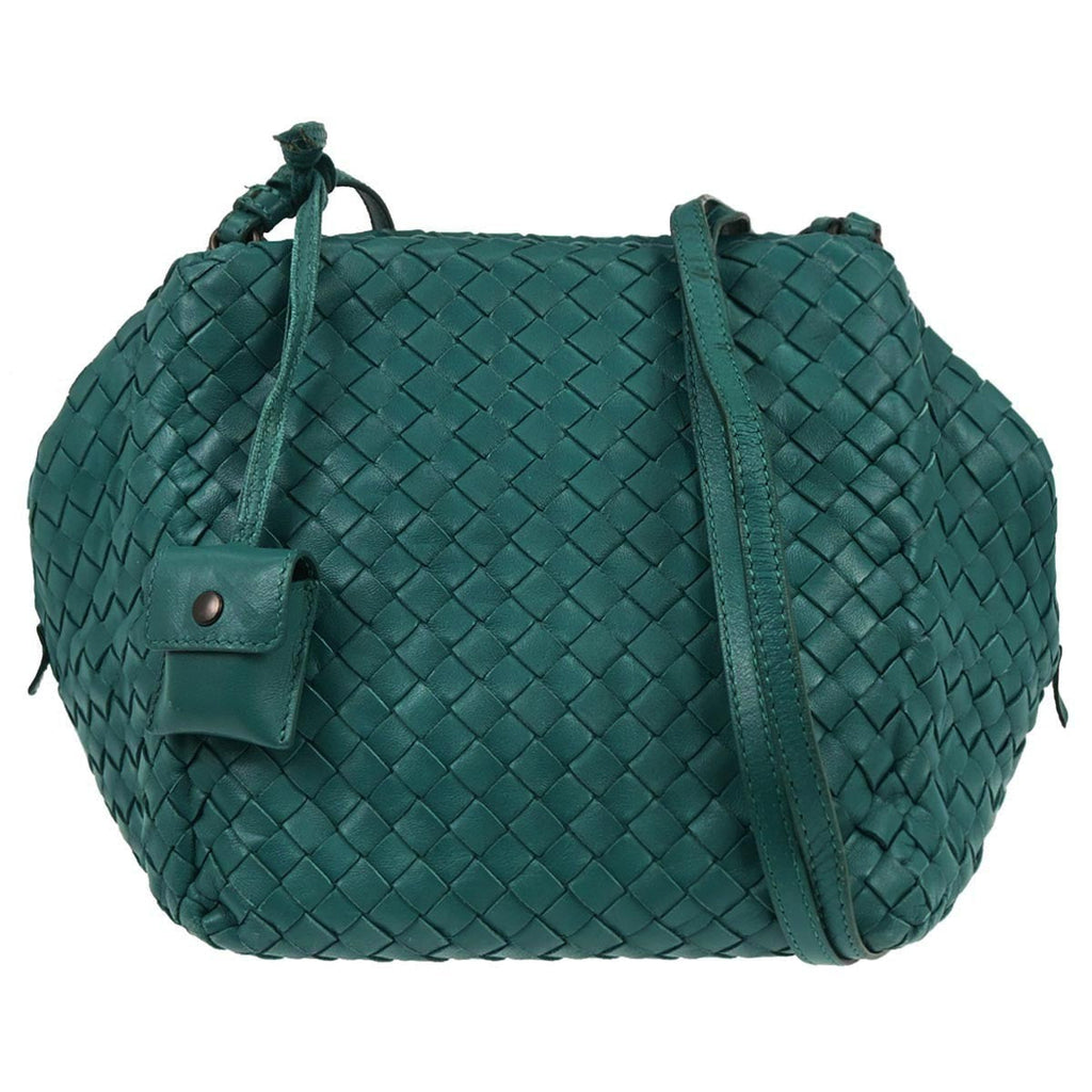 Bottega Veneta Zip Cube Messenger Intrecciato Nappa Green Leather Shoulder Bag Bag (Pre-Owned)