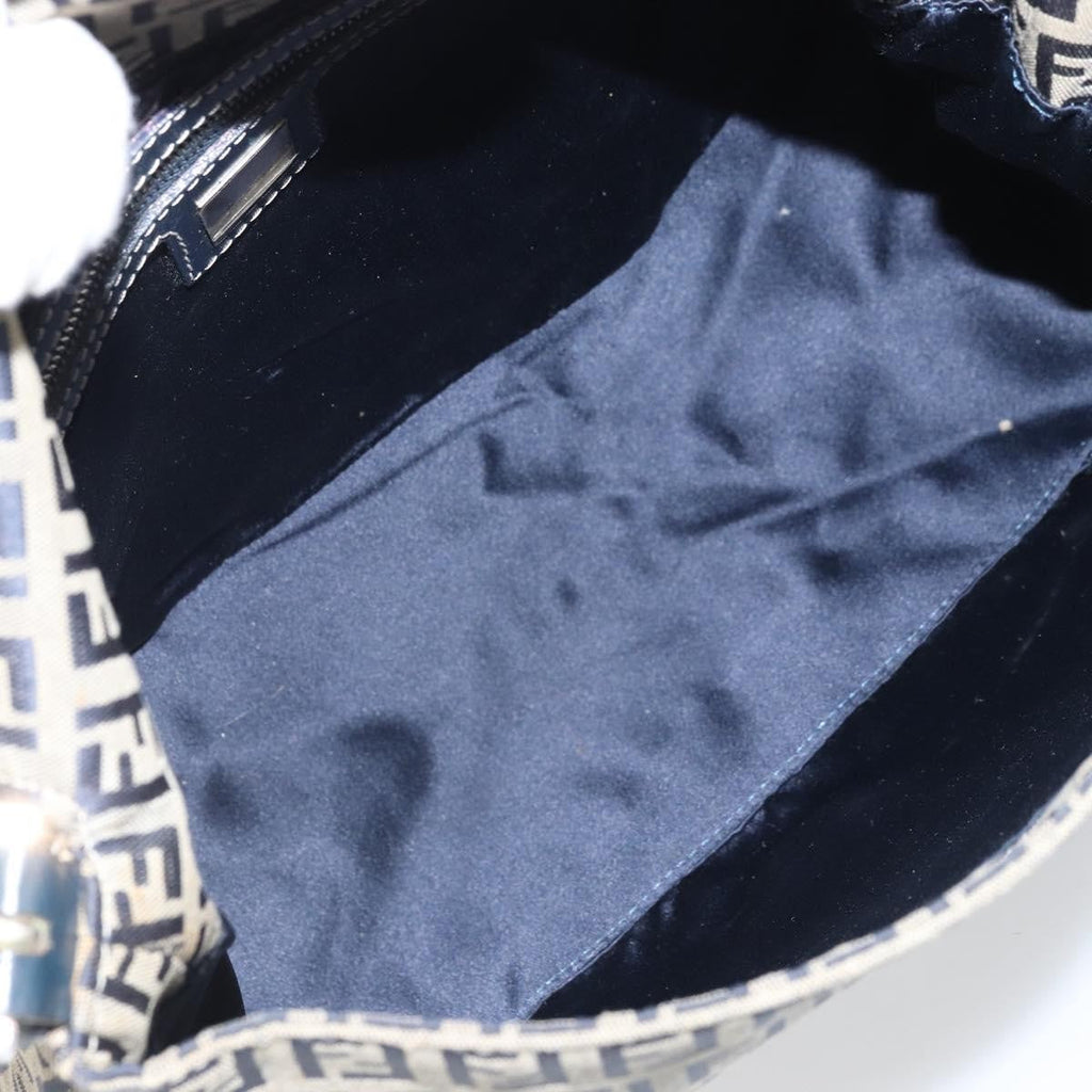Fendi Mamma Baguette Zucchino Canvas Navy Canvas Shoulder Bag Bag (Pre-Owned)