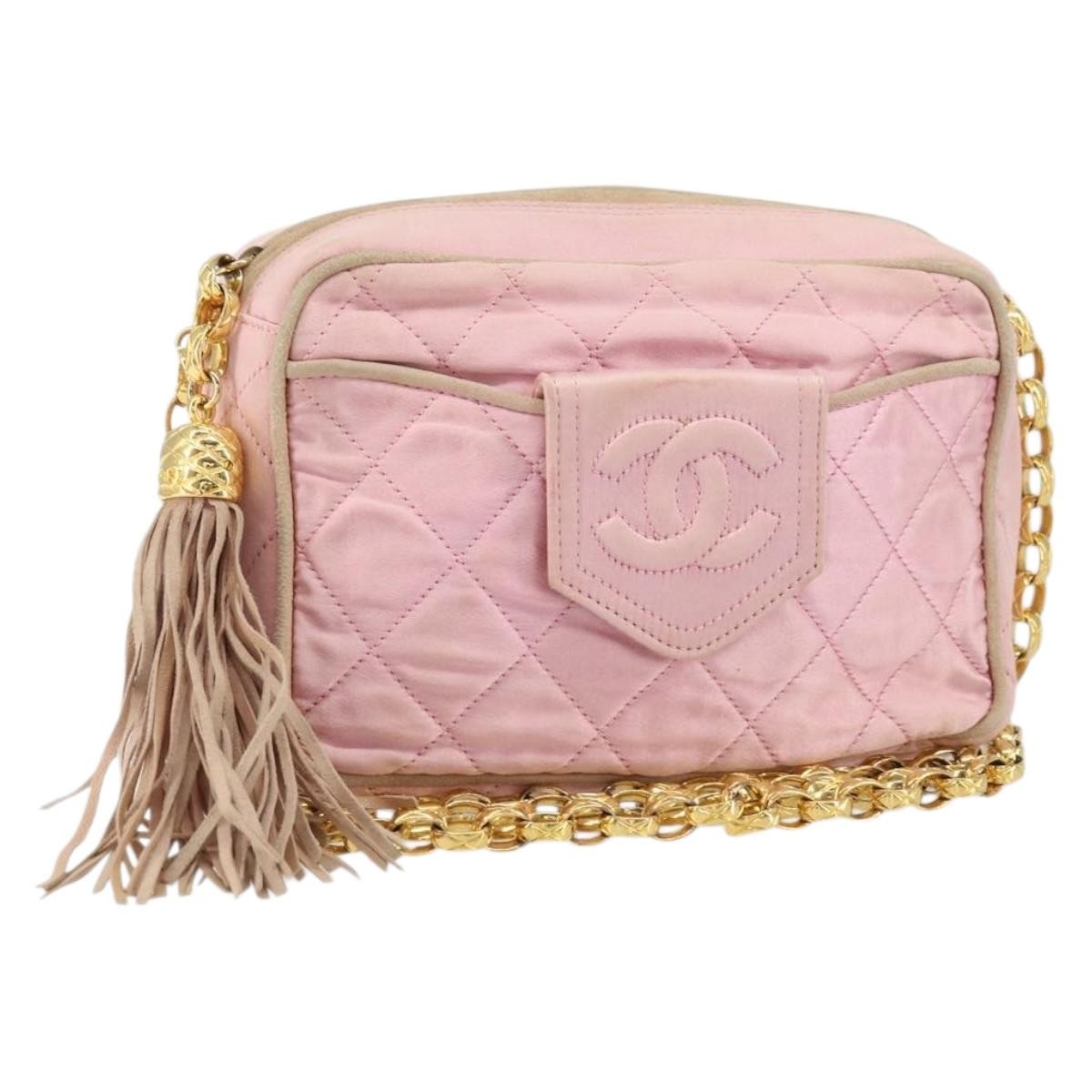 Chanel Vintage Camera Tassel Bag Satin Pink Satin Shoulder Bag Bag (Pre-Owned)