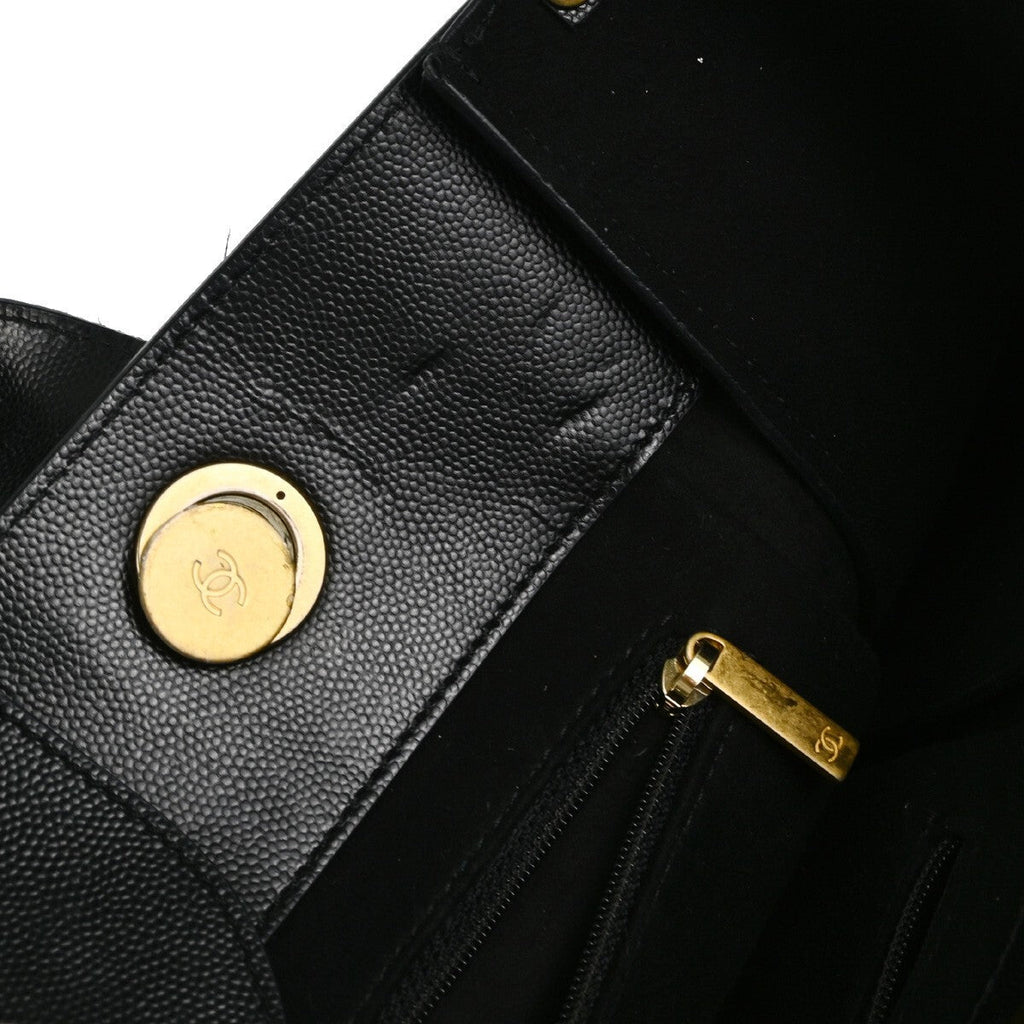 Chanel Deauville Tote Studded Caviar Black Leather Tote Bag Bag (Pre-Owned)
