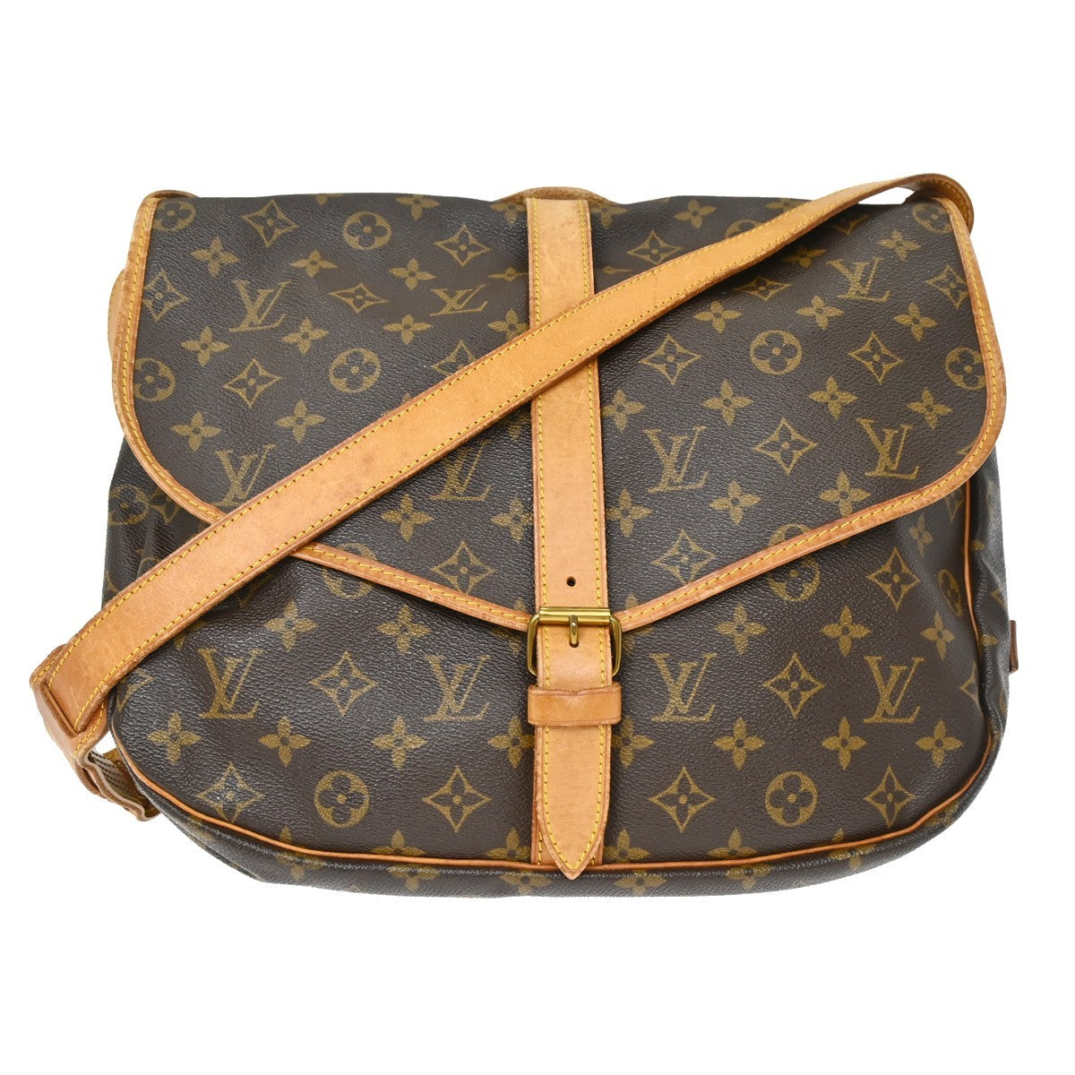 Louis Vuitton Saumur Handbag Monogram Canvas Brown Canvas Shoulder Bag Bag (Pre-Owned)