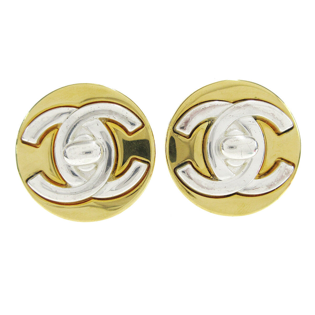 Chanel Round Cc Turnlock Clip-On Earrings Metal Gold Gold_Plated Earrings Jewelry (Pre-Owned)