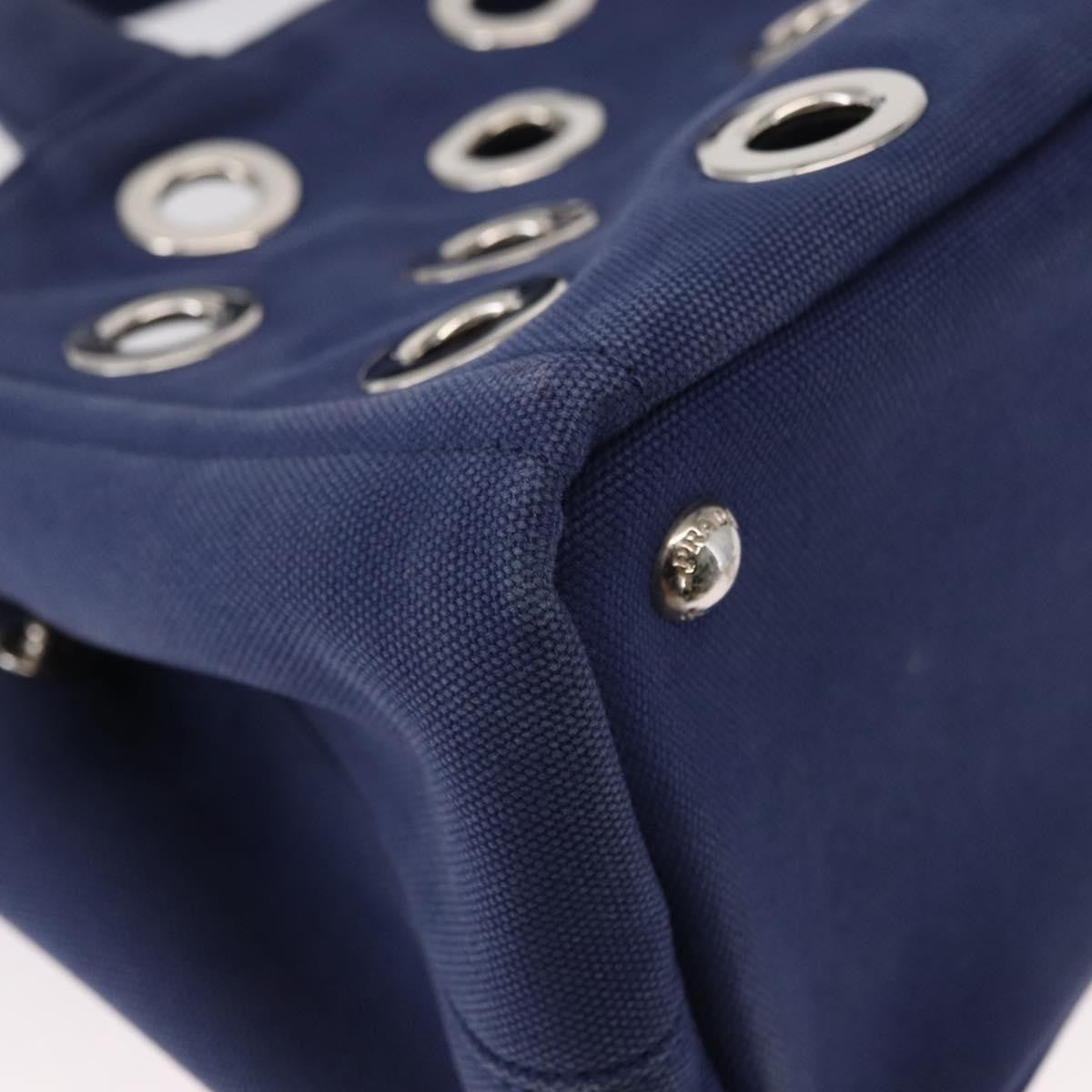 Prada Canapa Convertible Tote Grommet Embellished Canvas Blue Canvas Tote Bag Bag (Pre-Owned)