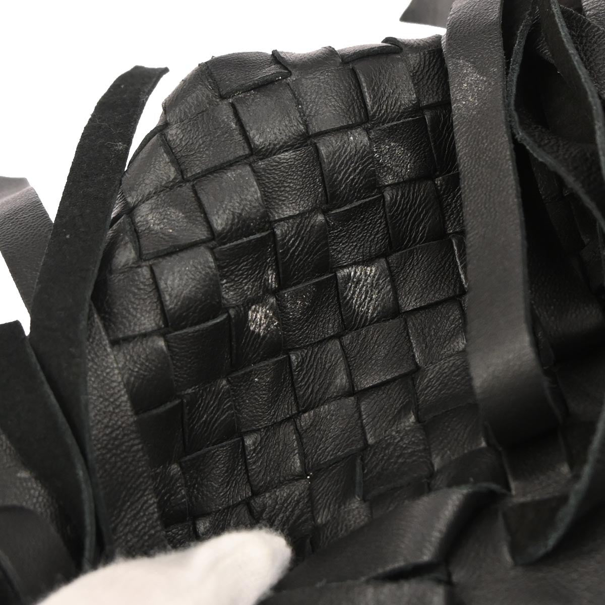 Bottega Veneta Fringe Belt Tote Intrecciato Nappa Black Leather Tote Bag Bag (Pre-Owned)