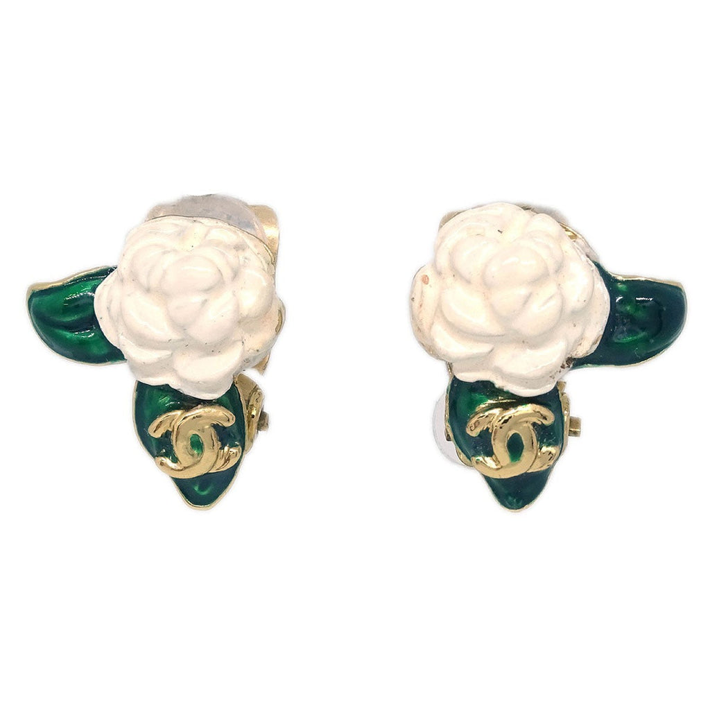 Chanel Vintage Cc Camellia Clip-On Earrings Metal Gold Gold_Plated Earrings Jewelry (Pre-Owned)