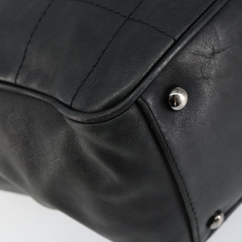 Chanel Square Stitch Tote Quilted Leather Black Leather Tote Bag Bag (Pre-Owned)