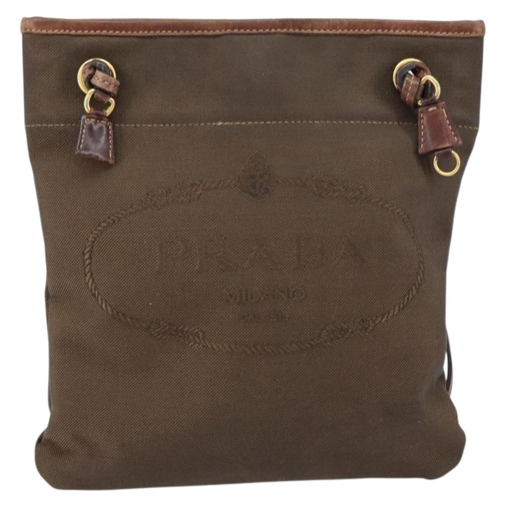 Prada Logo Flat Messenger Canvas Brown Canvas Shoulder Bag Bag (Pre-Owned)